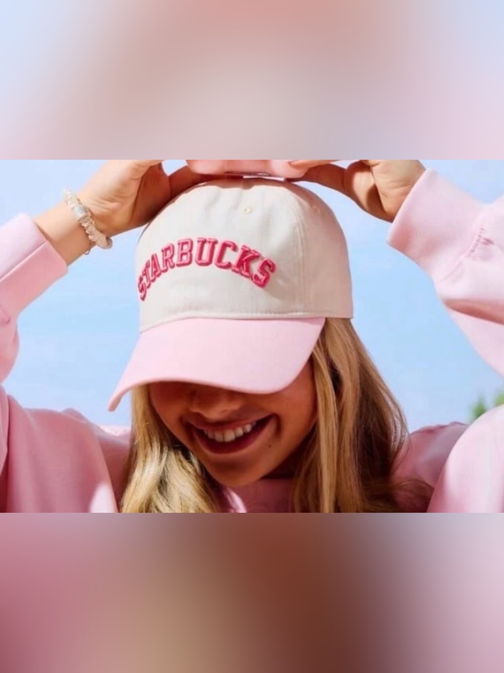 🍓PINK DRINK 🍓 Starbucks Two-Tone Cream and Pink baseball cap